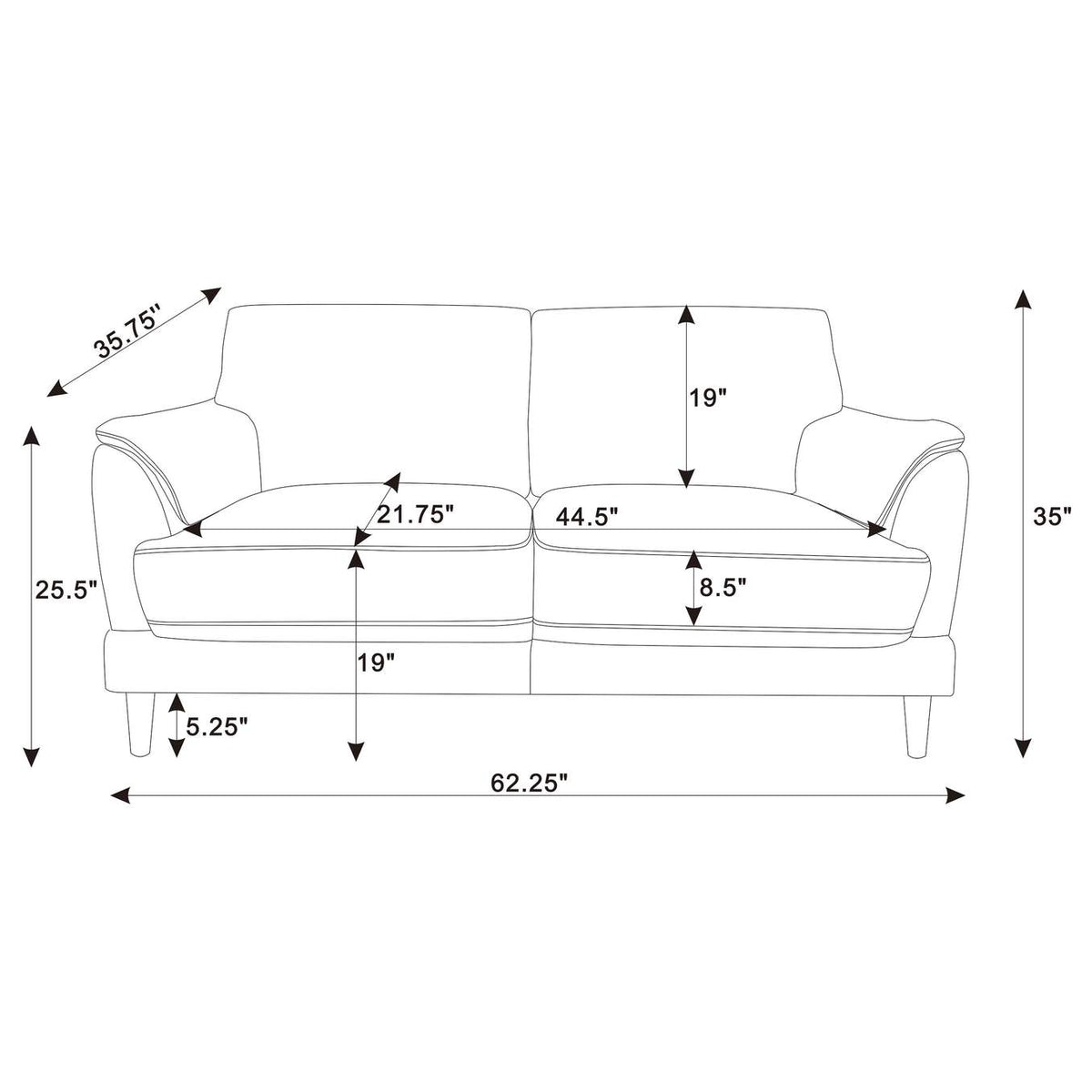 552102 Selma Velvet Upholstered Crescent Arm Loveseat Rust