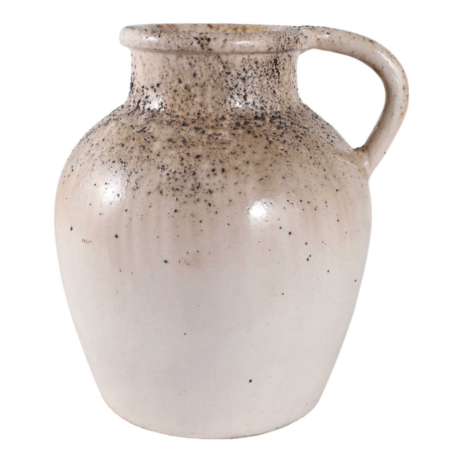 12" x 11" Textured Terracotta Jug Vase - Ivory / Brown
