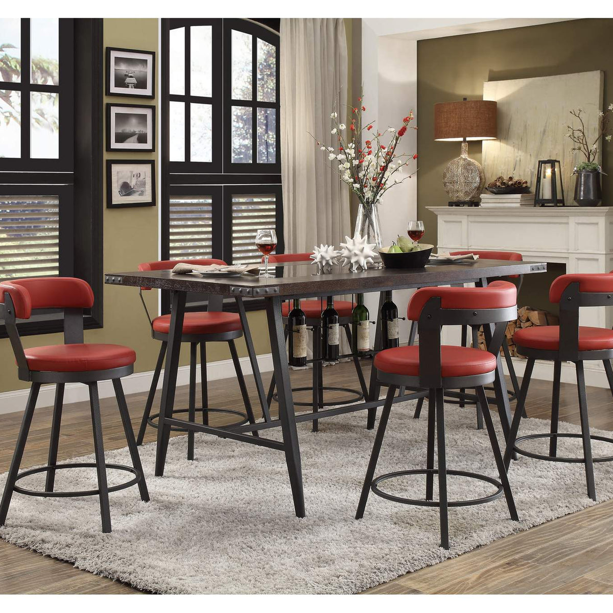 5566-24RD Appert Swivel Counter Height Chair, Red