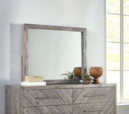 Alexandra Solid Wood Solid Wood Beveled Glass Mirror in Rustic Latte