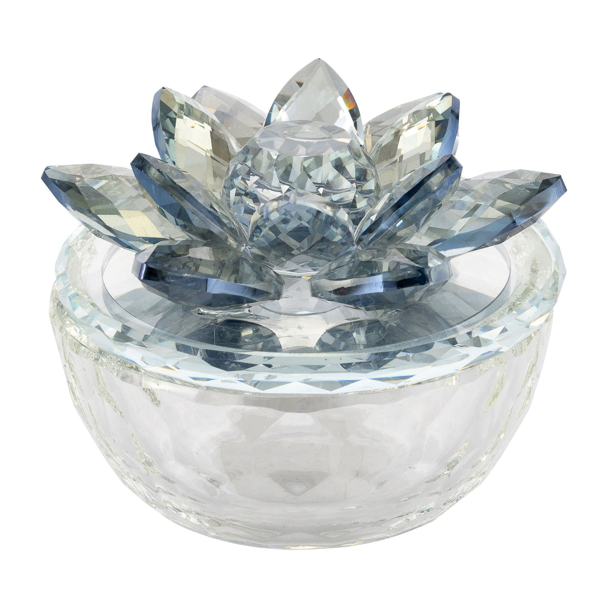 Glass Trinket Box Clear With Light Blue Lotus Top - Clear / Light Blue