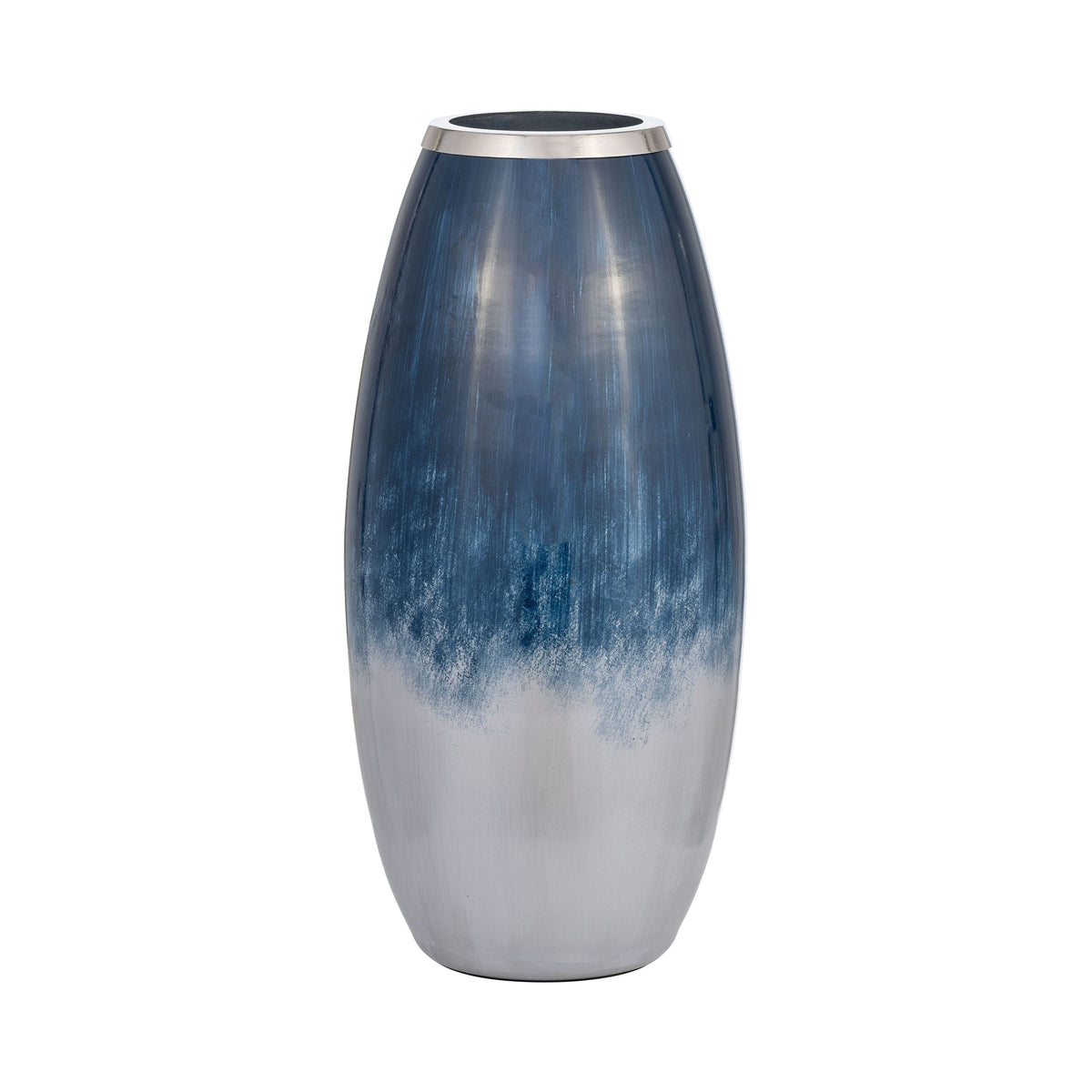Glass Vase With Metal Rim 18" - Blue / White Ombre