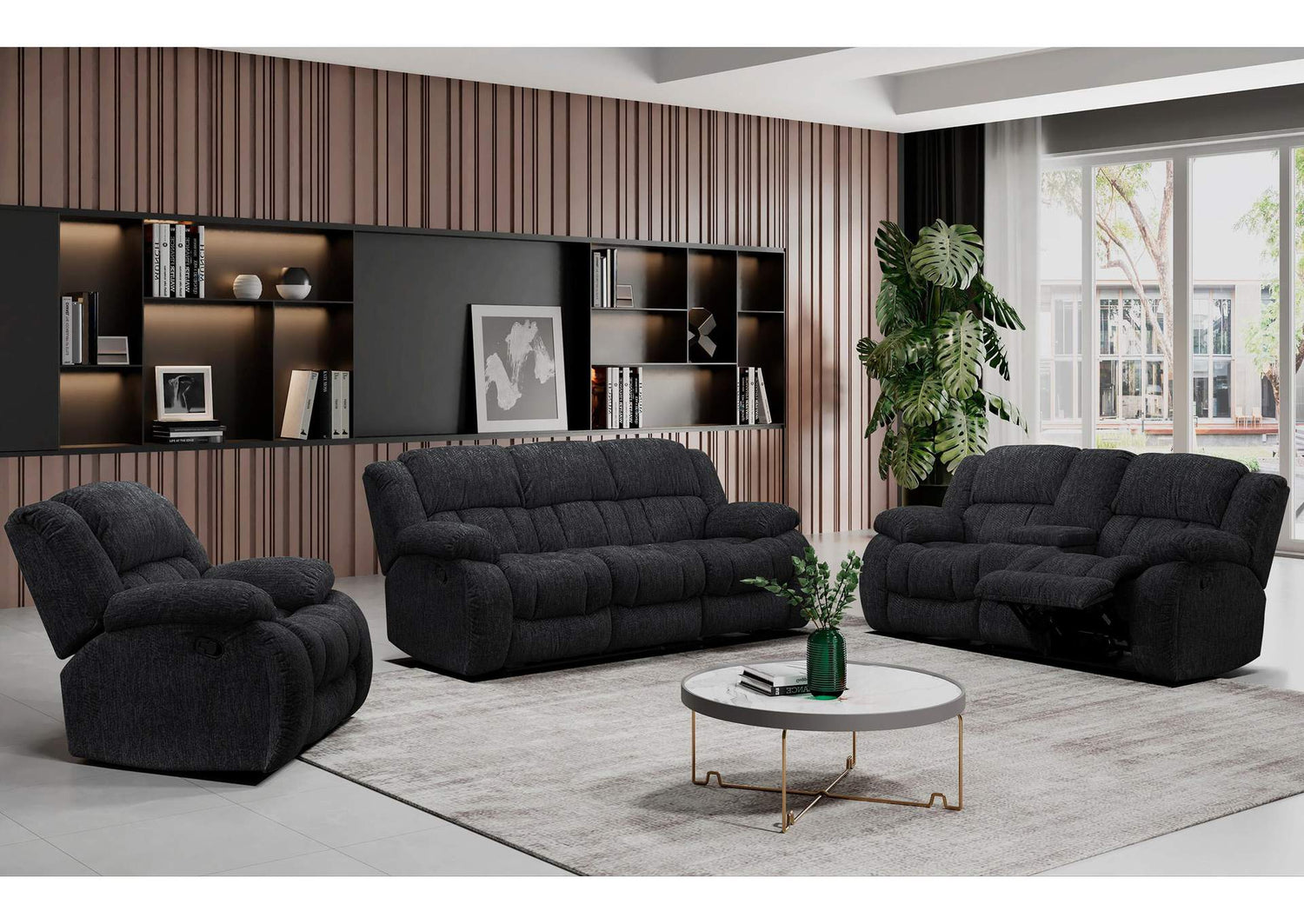 U250-EBONY-RS_CRLS_GR U250 EBONY RECLINING SOFA - CONSOLE RECLINING LOVESEAT - GLIDER RECLINER