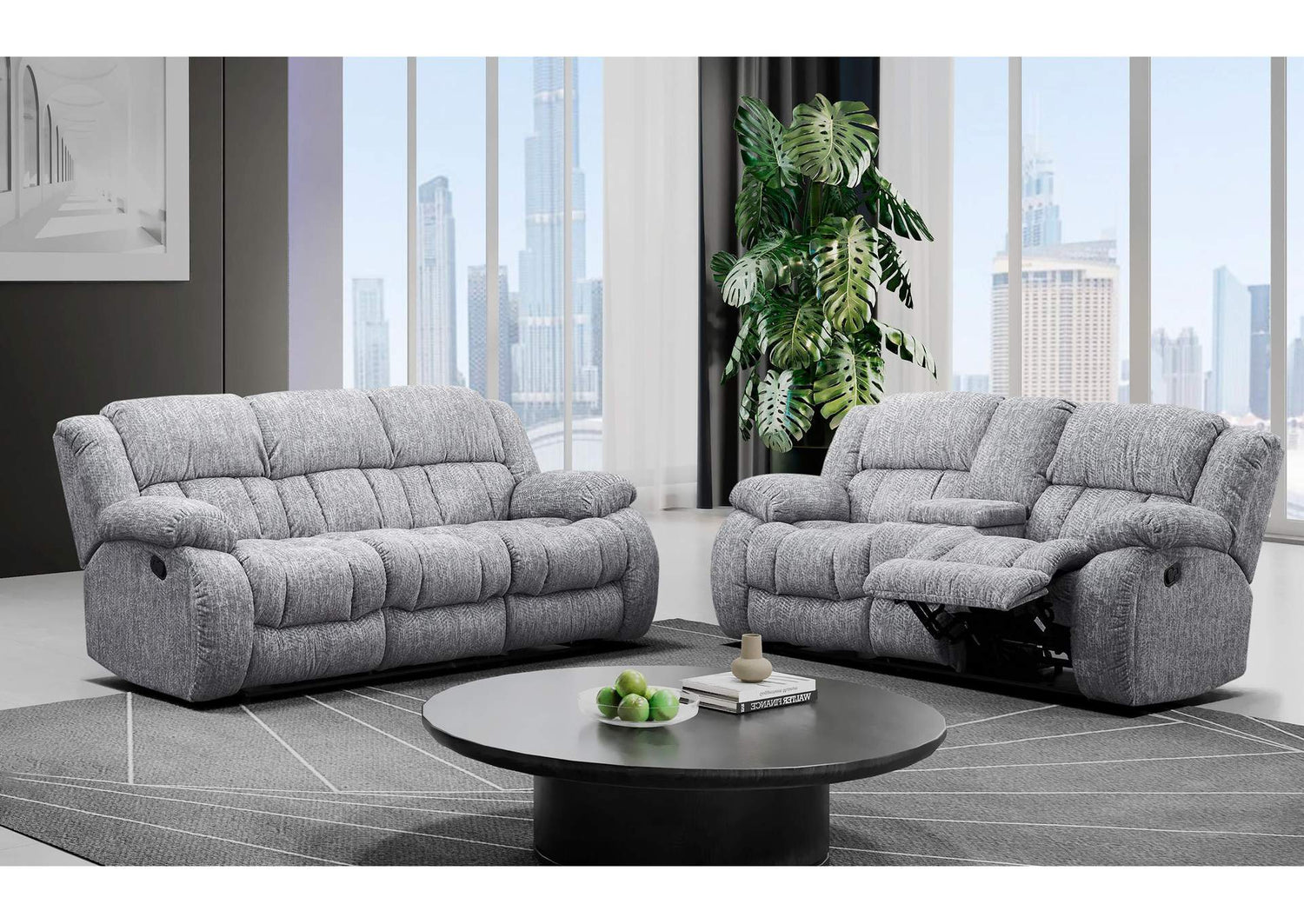 U250-GREY-RS_CRLS U250 GREY RECLINING SOFA - CONSOLE RECLINING LOVESEAT