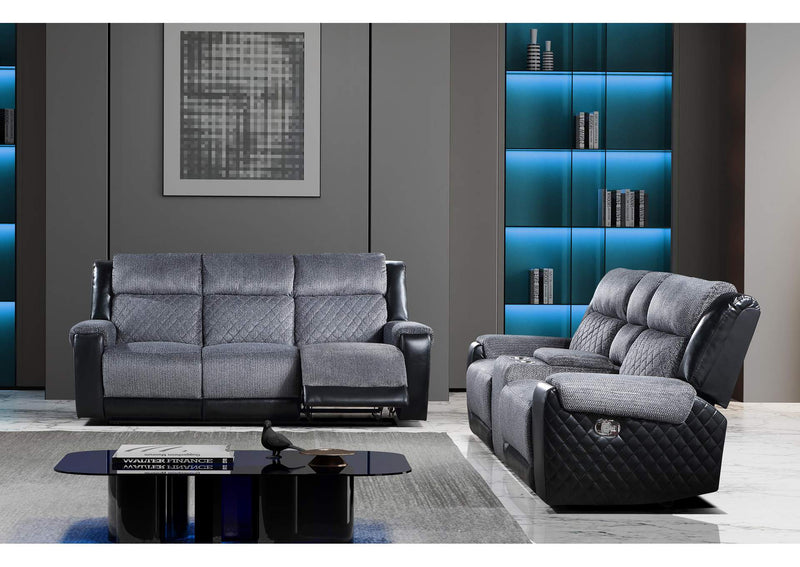 U5914-GREY_BLACK-RS_CRLS U5914 GREY - BLACK RECLINING SOFA - CONSOLE RECLINING LOVESEAT