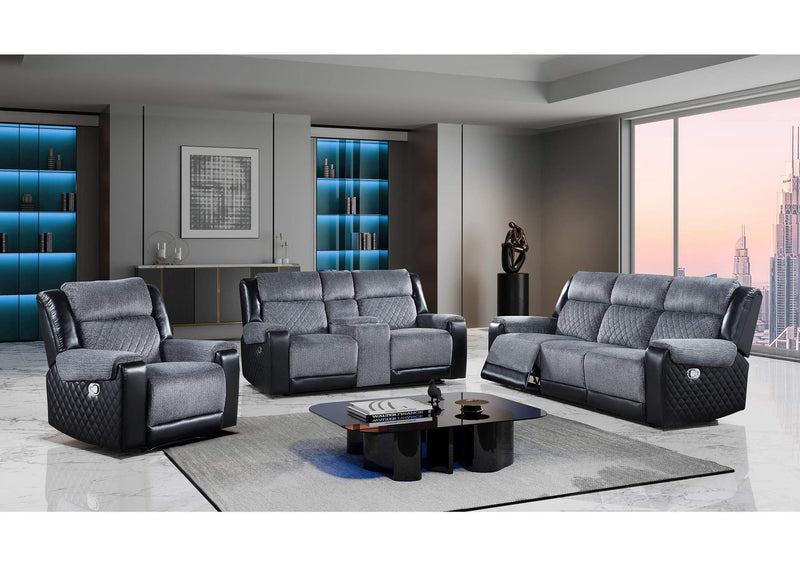 U5914_U5915-GREY_BLACK-RS_CRLS_+IS_R U5914 - U5915 GREY - BLACK REC SOFA - CONSOLE RECLINING LOVESEAT W - IMMERSIVE SOUND & BLUE LED - REC