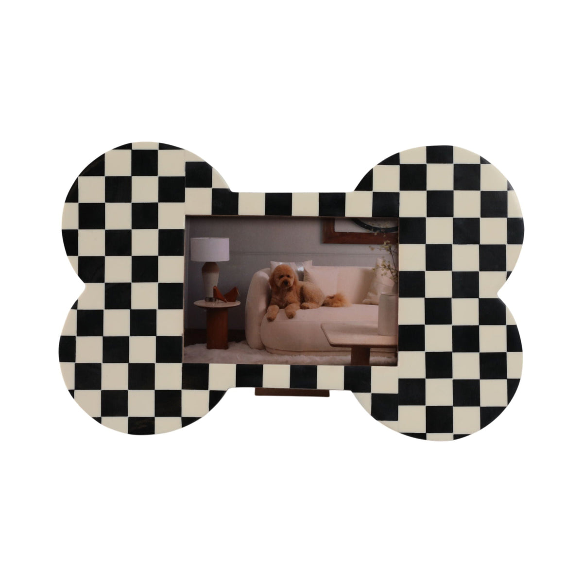 Checkerboard Dog Bone Photo Frame - Ivory / Black