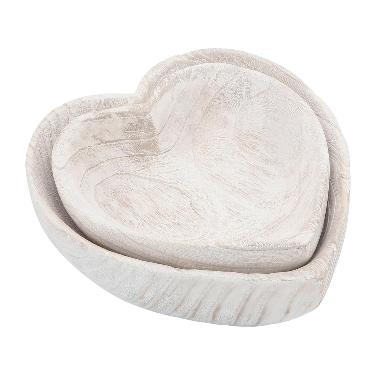 9" / 10" Wood Heart Bowls (Set of 2) - White