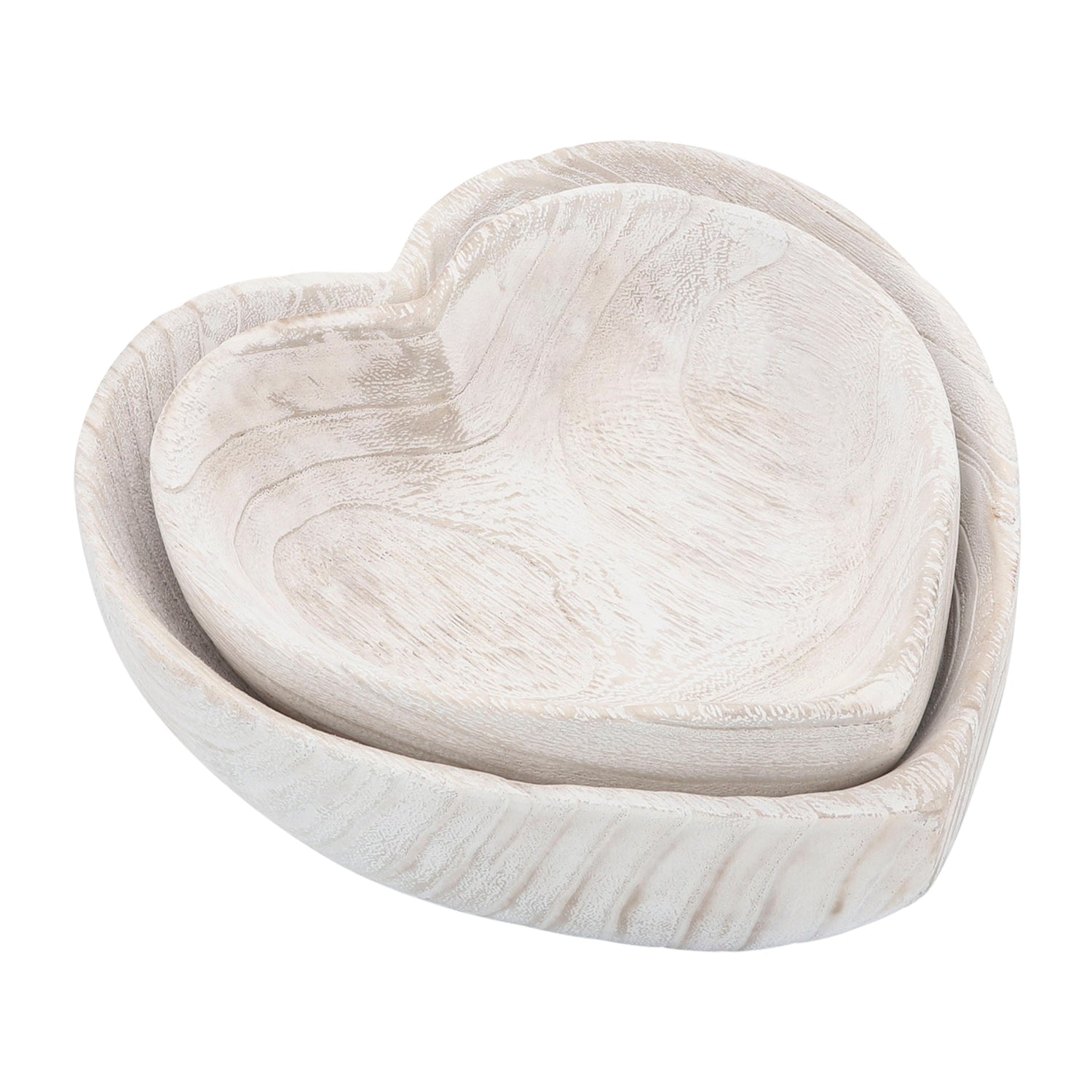 9" / 10" Wood Heart Bowls (Set of 2) - White