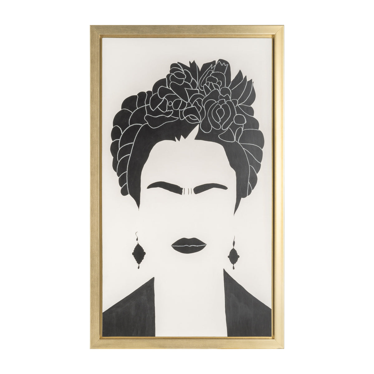 Hand Painted Frida Portrait 35 x 59" - Black / White