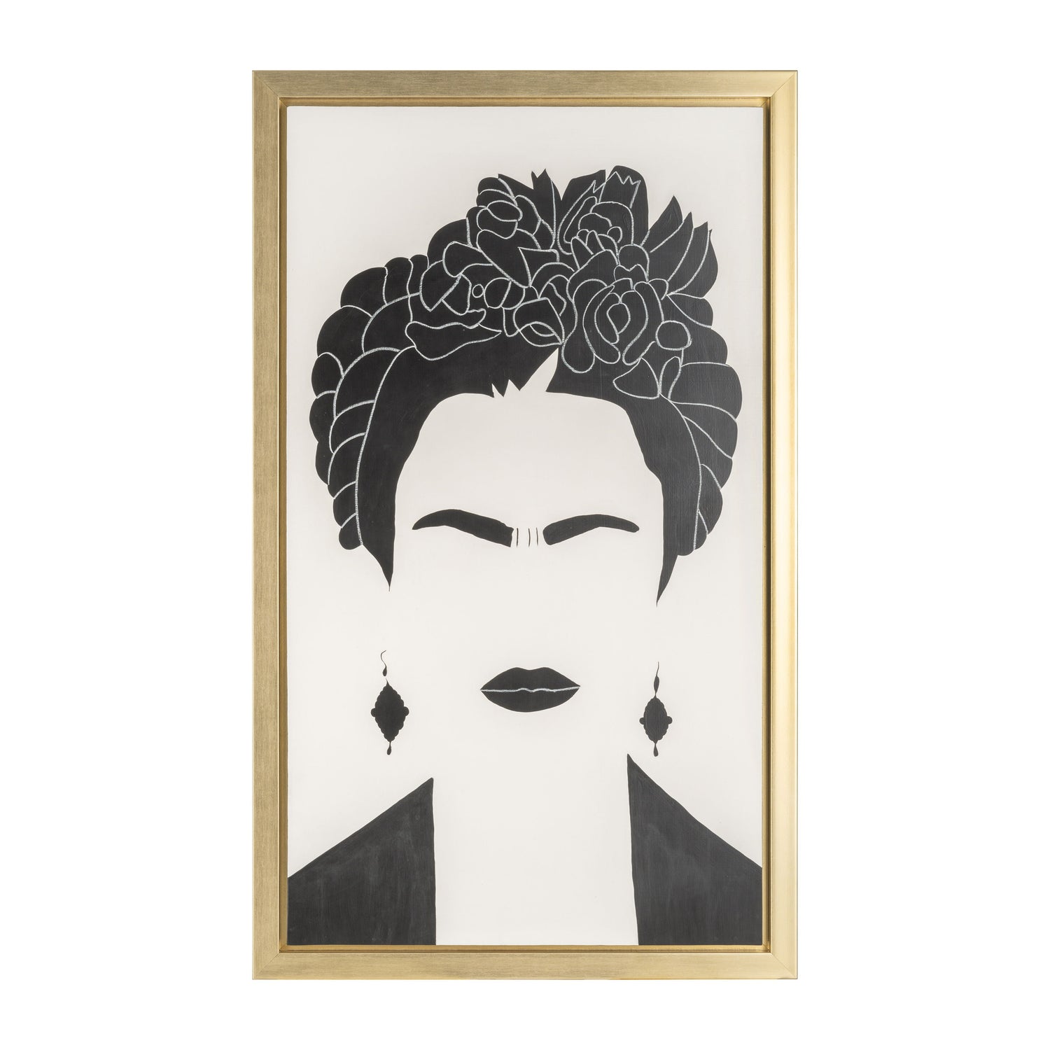 Hand Painted Frida Portrait 35 x 59" - Black / White