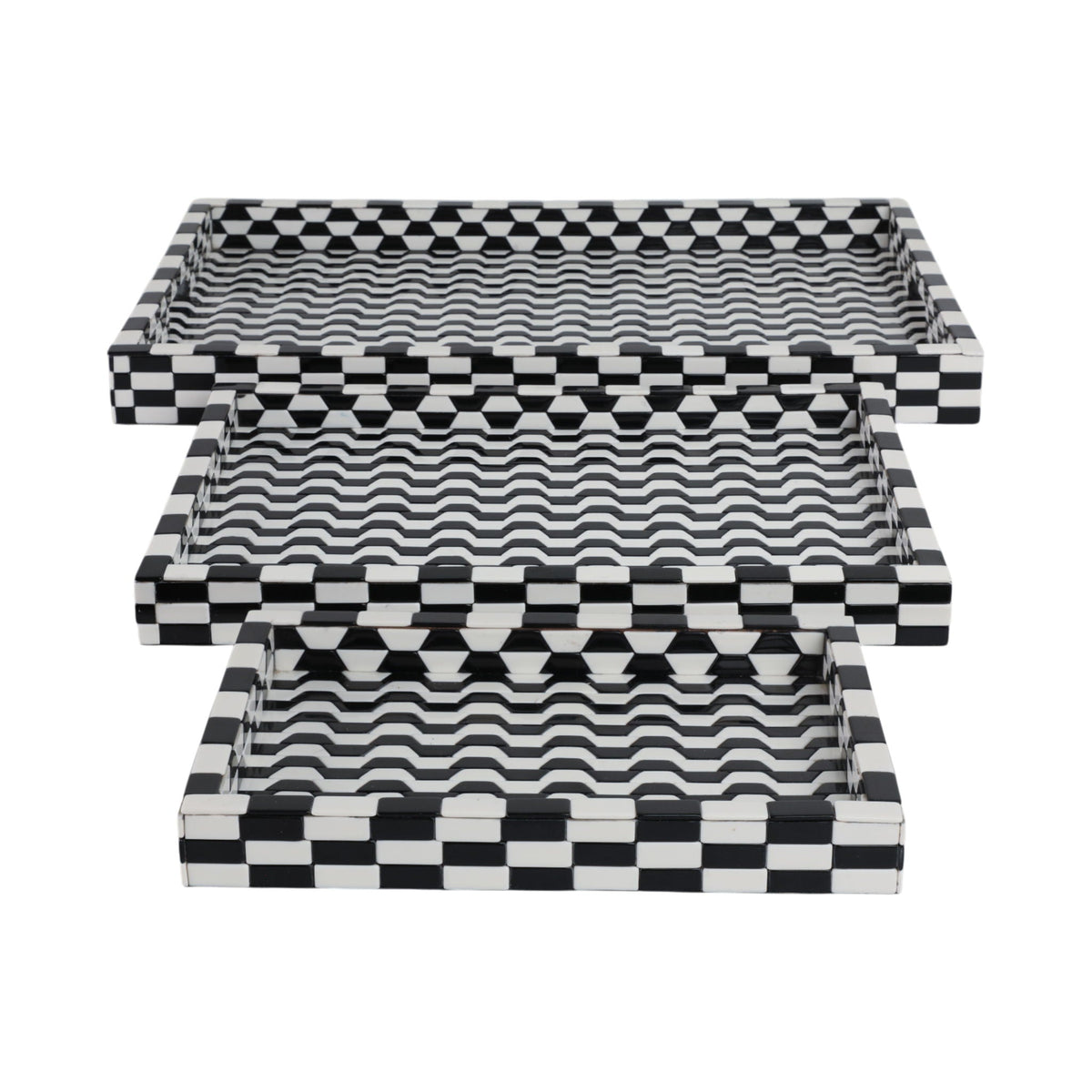 13" / 18" / 24" Geo 3D Resin Trays (Set of 3) - Black / White