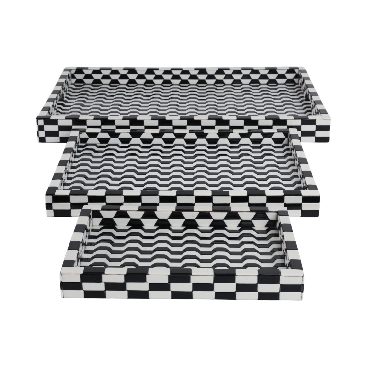 13" / 18" / 24" Geo 3D Resin Trays (Set of 3) - Black / White