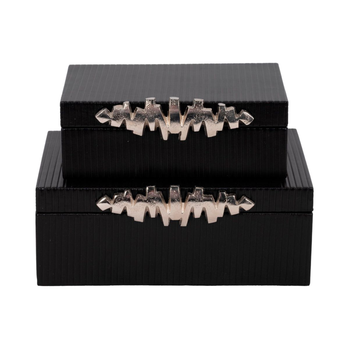 Boxes With Lines & Silver Handle (Set of 2) - Black