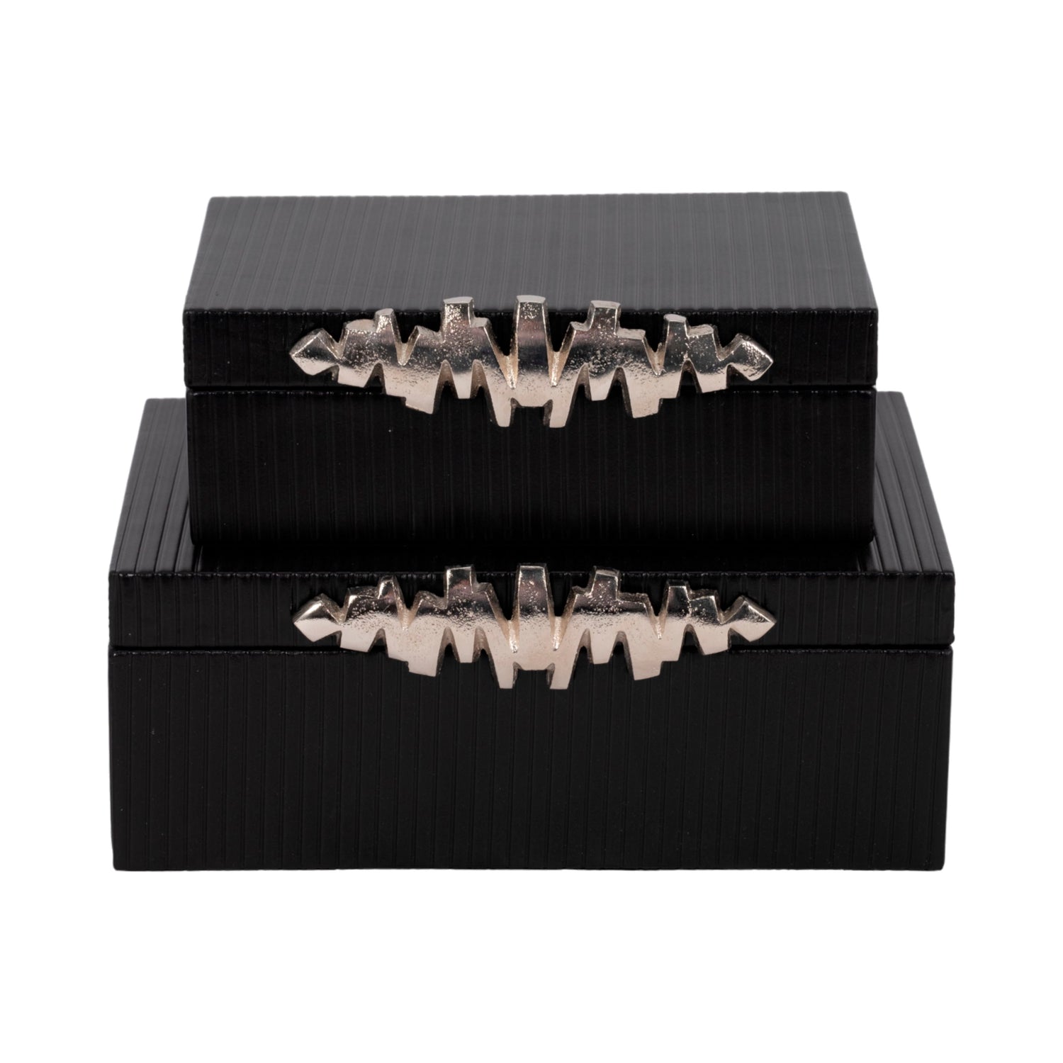 Boxes With Lines & Silver Handle (Set of 2) - Black