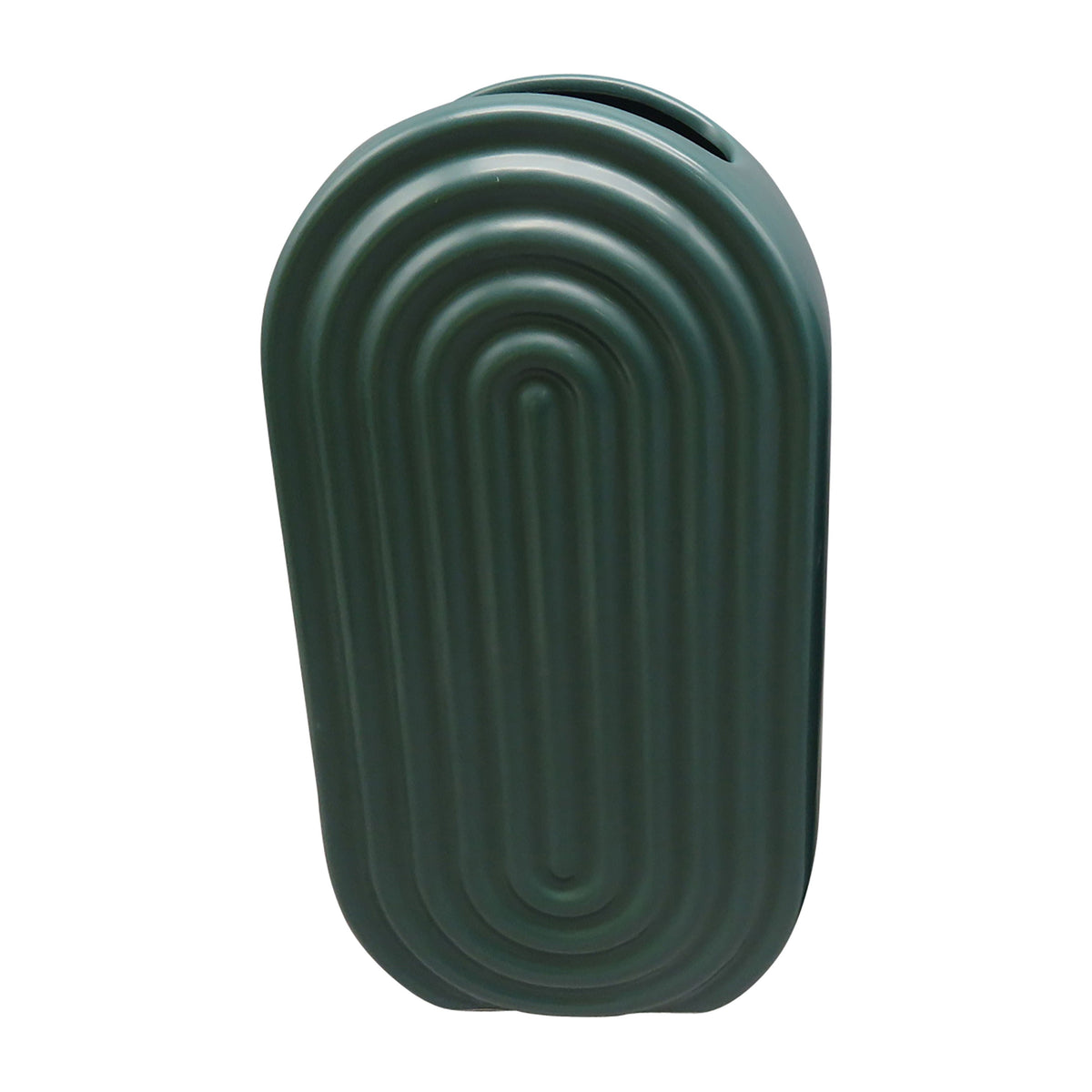 Ceramic Oval Ridged Vase - Deep Teal