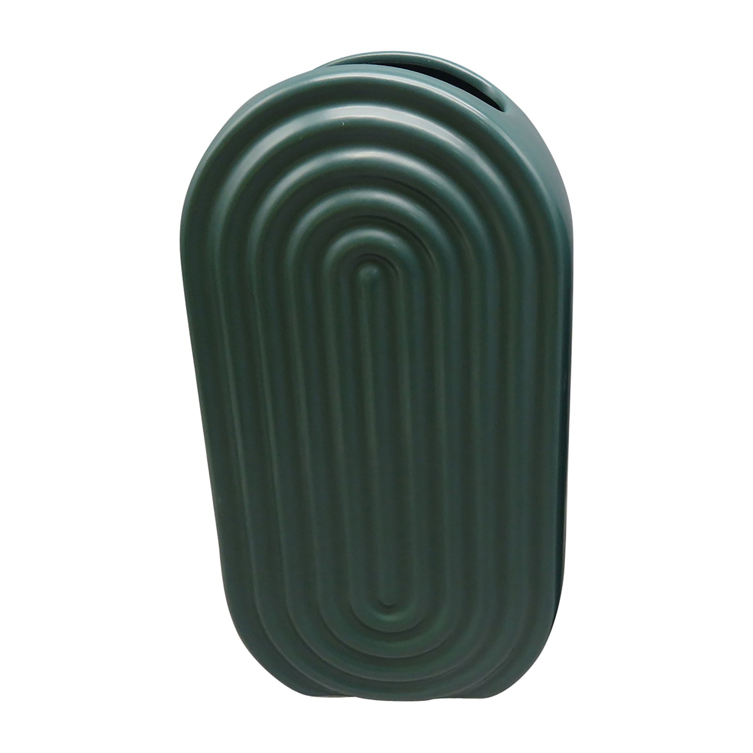 Ceramic Oval Ridged Vase - Deep Teal