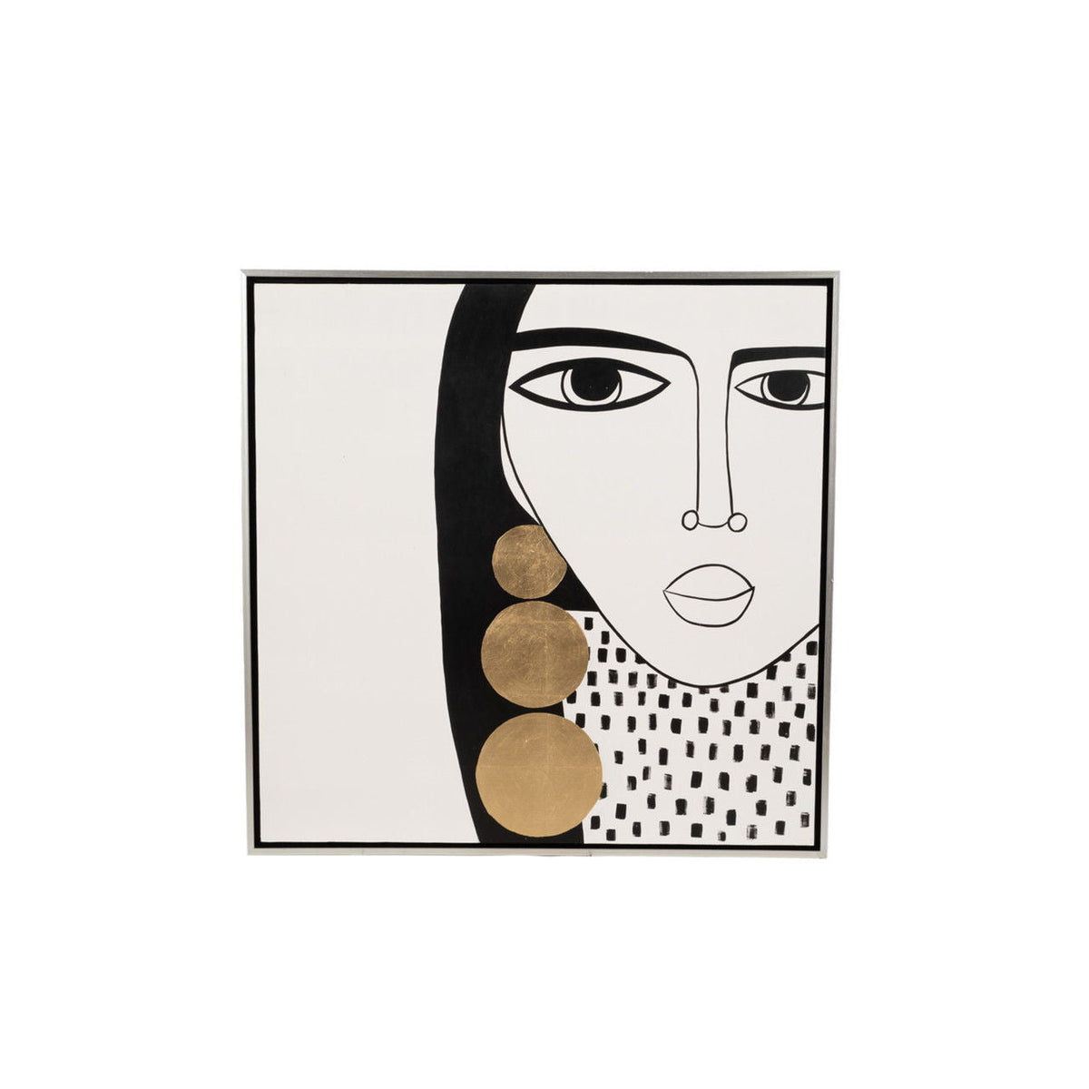 47" X 47" Hand Painted Gold Hoop Lady - Black / White