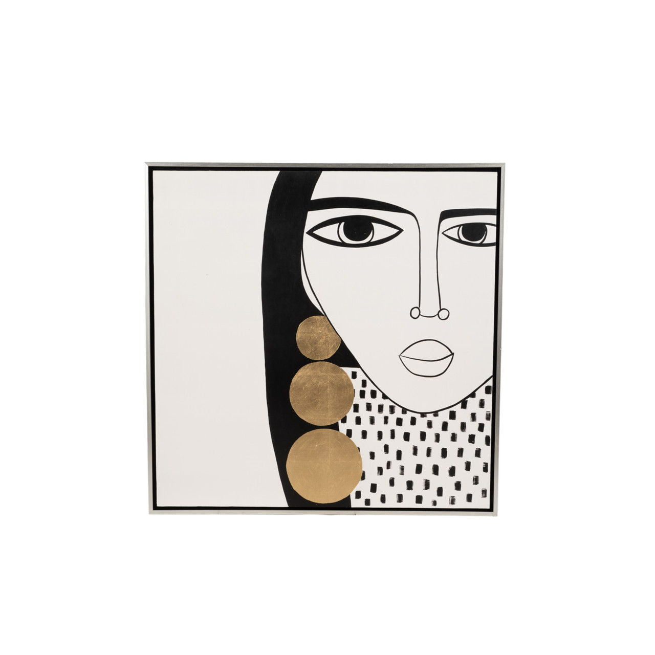 47" X 47" Hand Painted Gold Hoop Lady - Black / White