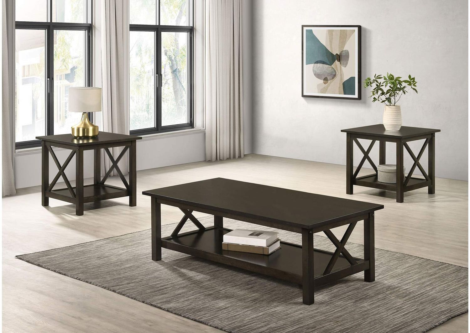 Rachelle 3-piece Rectangular Coffee Table Set Deep Merlot