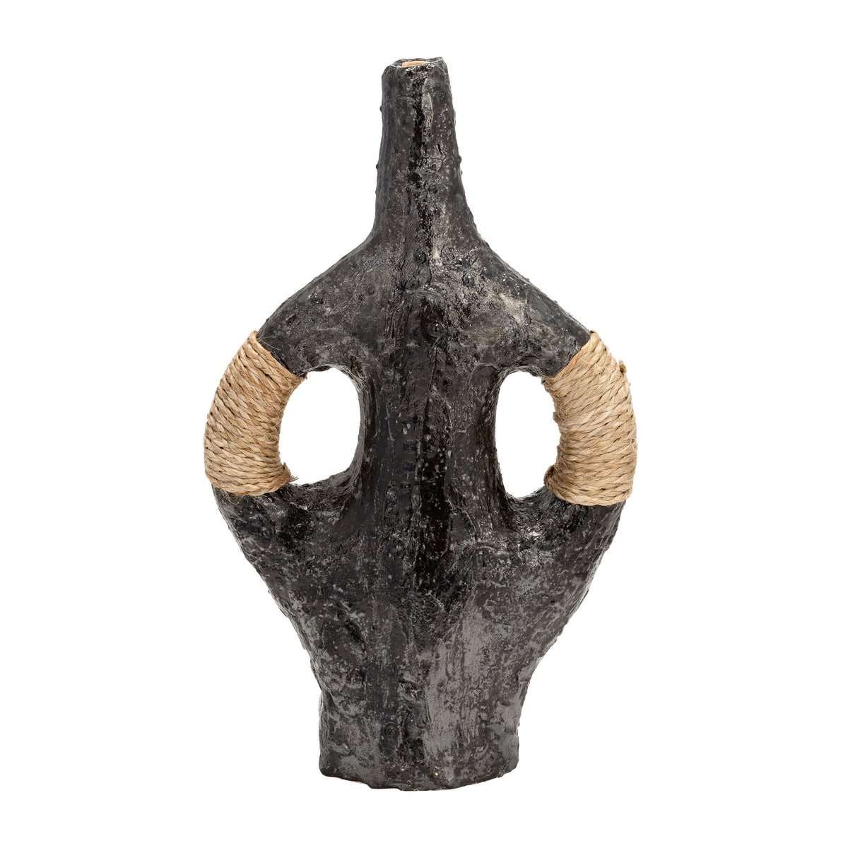 Double Handle With Twine Vase 14" - Black / Terracotta