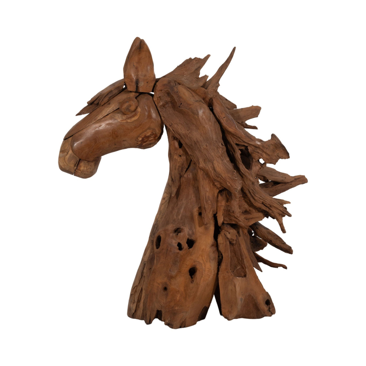 37" Teak Wood Horse Head - Natural