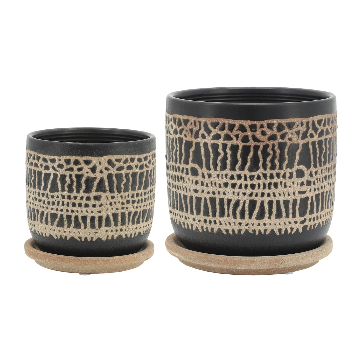 Glazed Planter With Saucer 5 / 6" (Set of 2) - Black