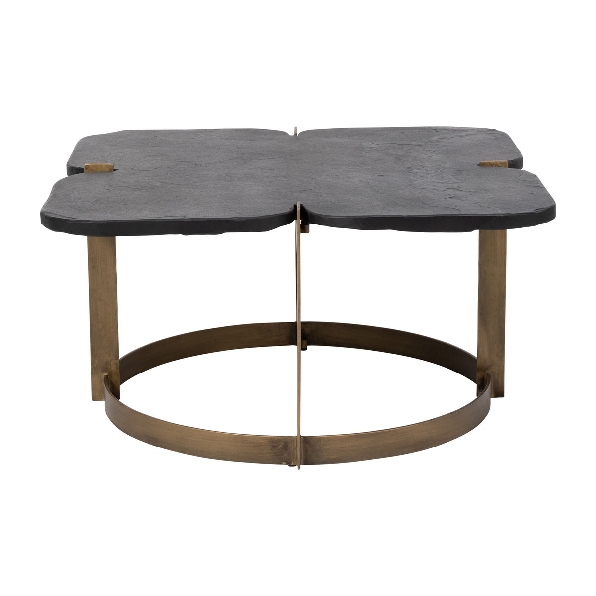 Metal 32 x 17 Stone Top Coffee Table - Gold/Black