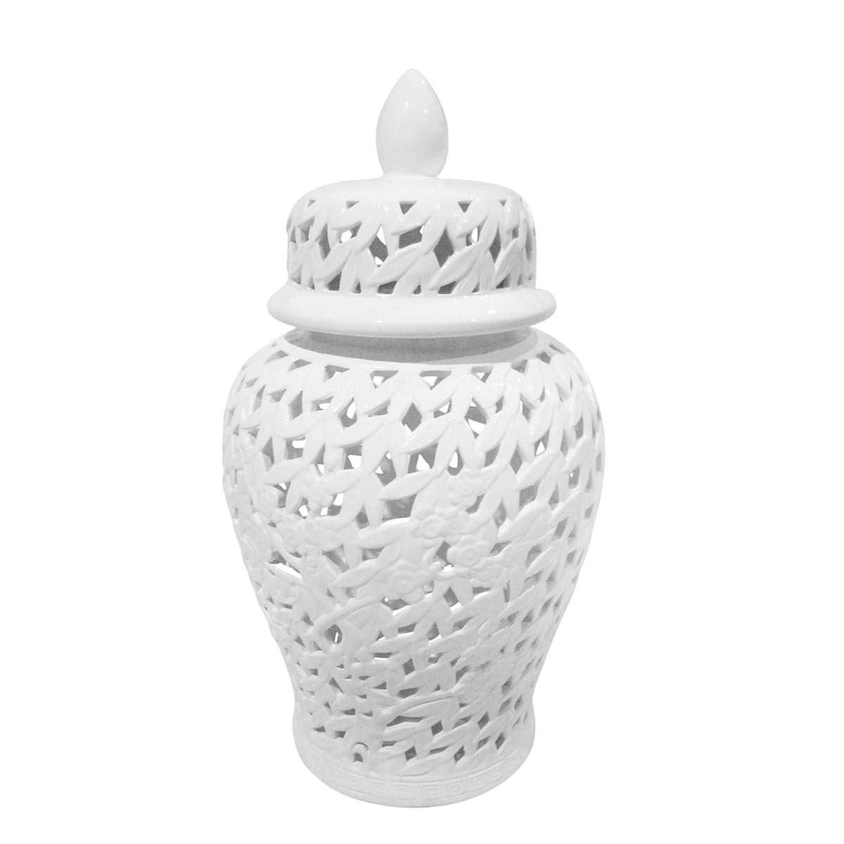 Pierced Temple Jar 24" - White