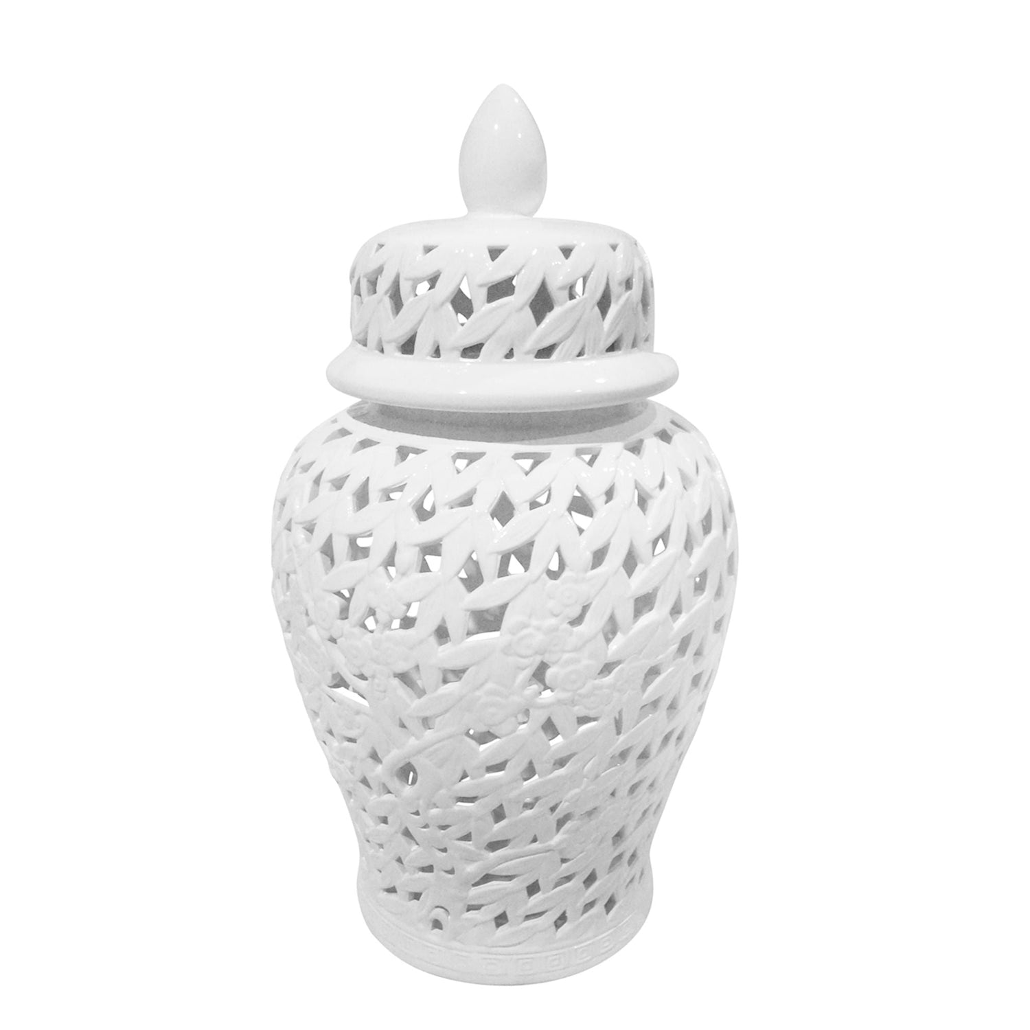 Pierced Temple Jar 24" - White