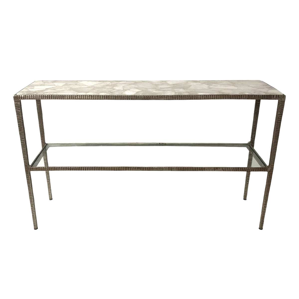 Cavalier Quartz Top Console Table - Bronze / Gray