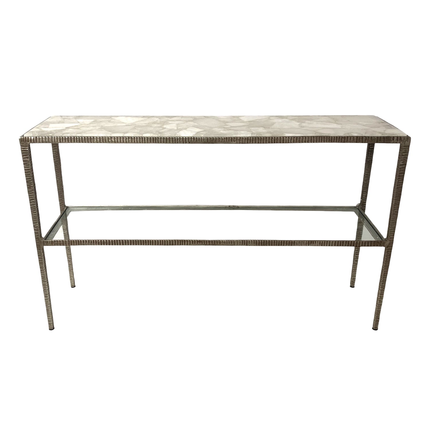 Cavalier Quartz Top Console Table - Bronze / Gray