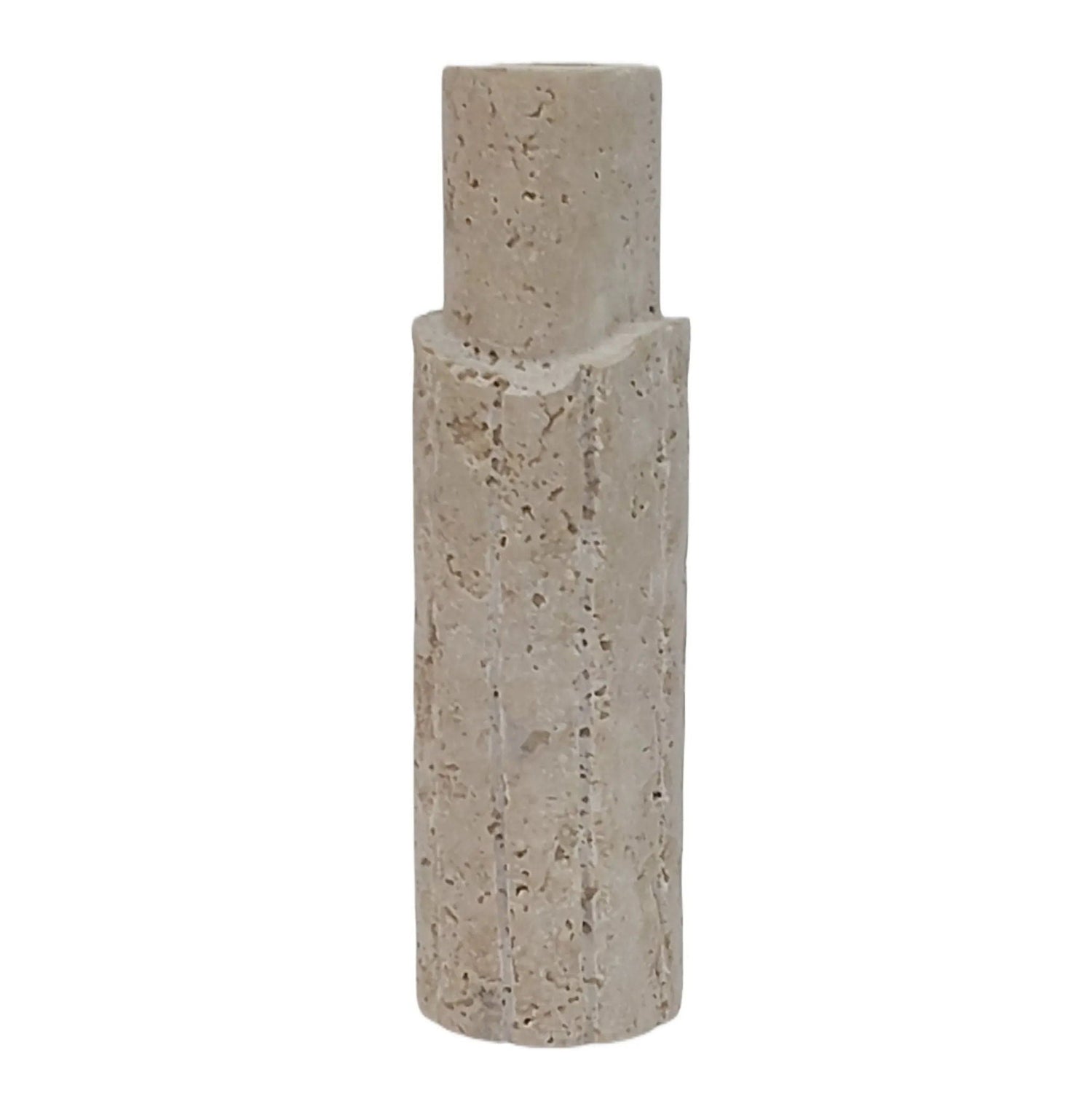 7" Raw Edge Travertine Taper Holder - Tan