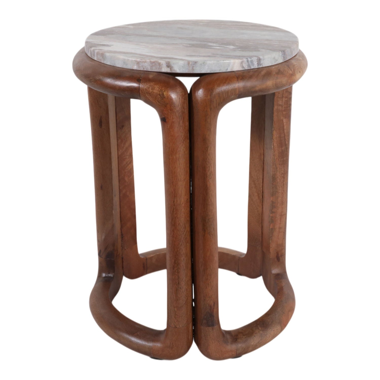 18" x 14" Mrble Top Inlay Wood Accent Table - Ivory / Brown