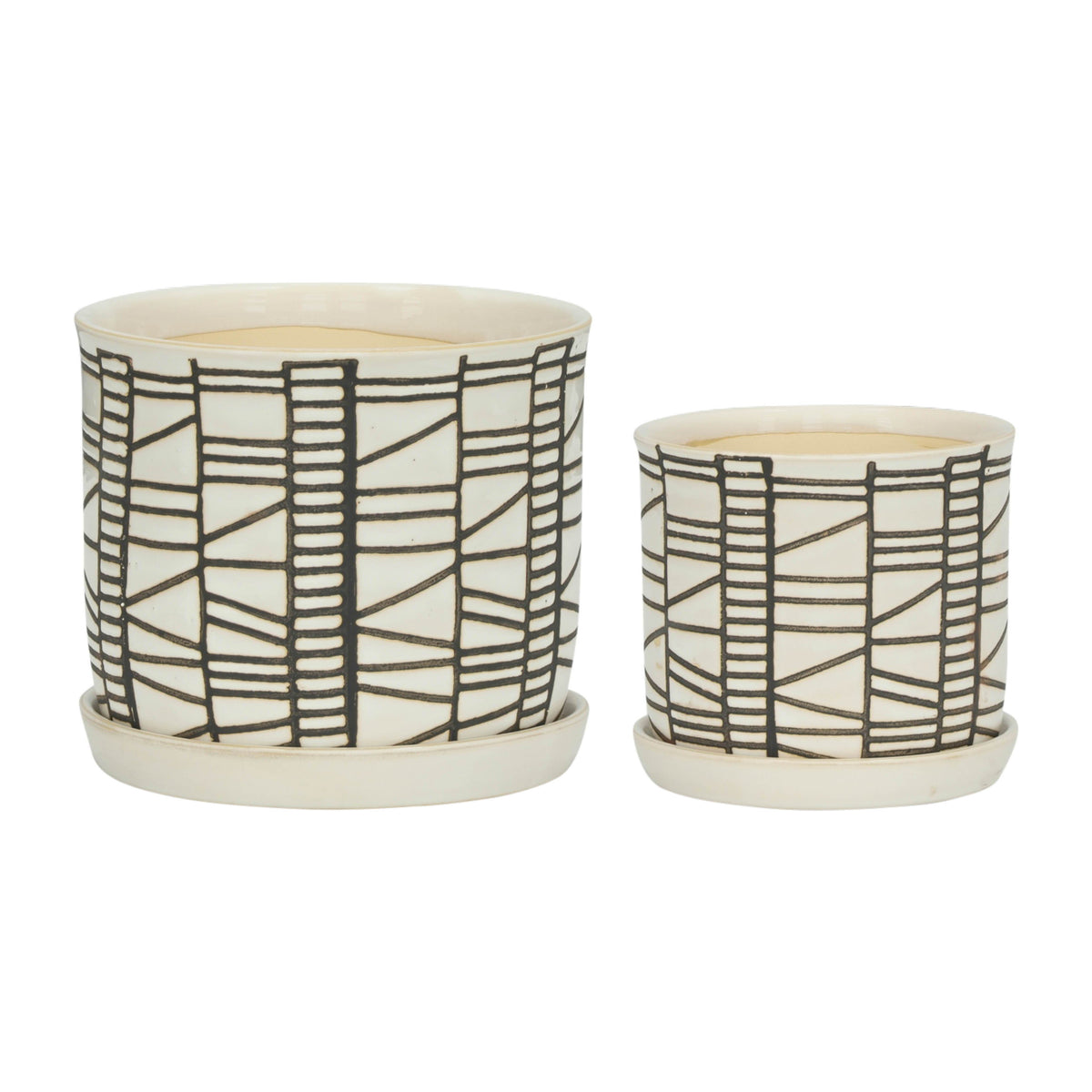 Ceramic Planter With Saucer 6 / 8" (Set of 2) - Beige