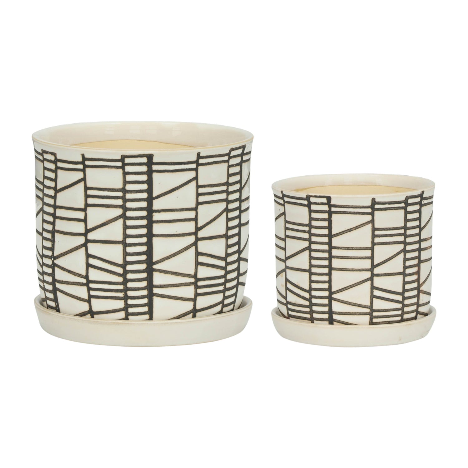 Ceramic Planter With Saucer 6 / 8" (Set of 2) - Beige
