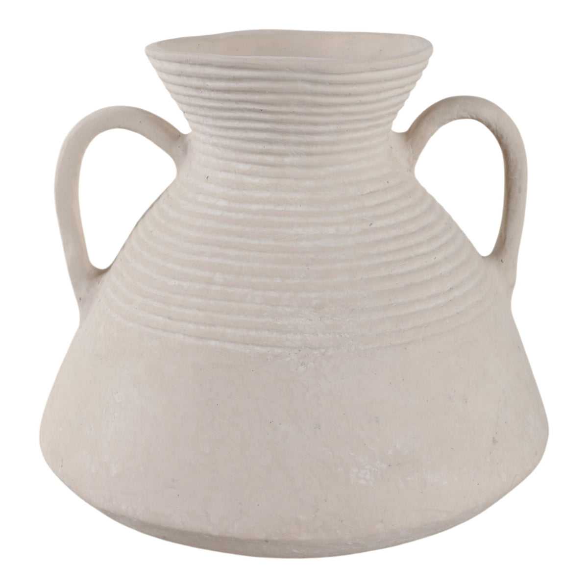 15" x 15" Wide Paper Mache Vase With Handles - White