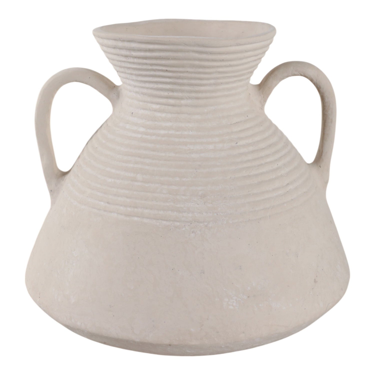 15" x 15" Wide Paper Mache Vase With Handles - White