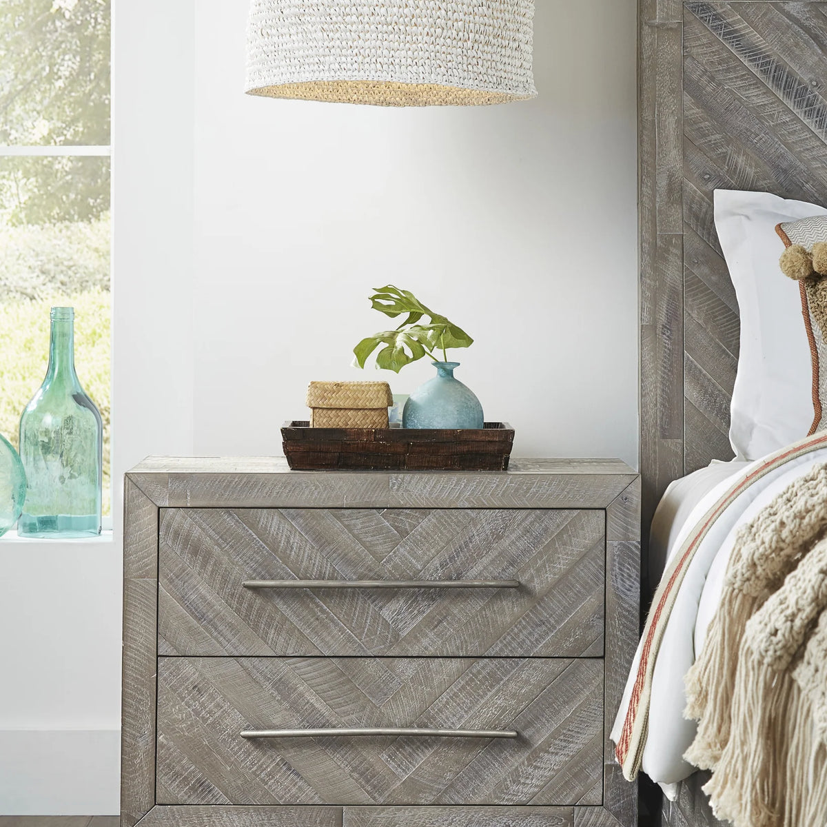 Alexandra Solid Wood Two Drawer Nightstand in Rustic Latte