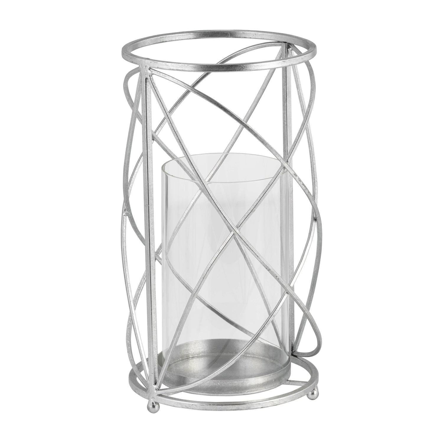 Metal Hurricane Candle Holder 13" - Silver