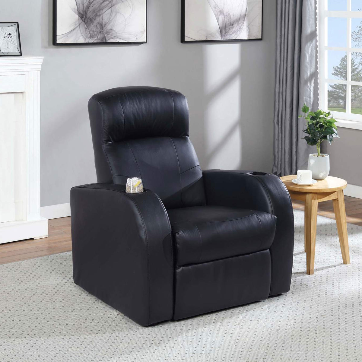 600001 Cyrus Upholstered Track Arm Recliner Black