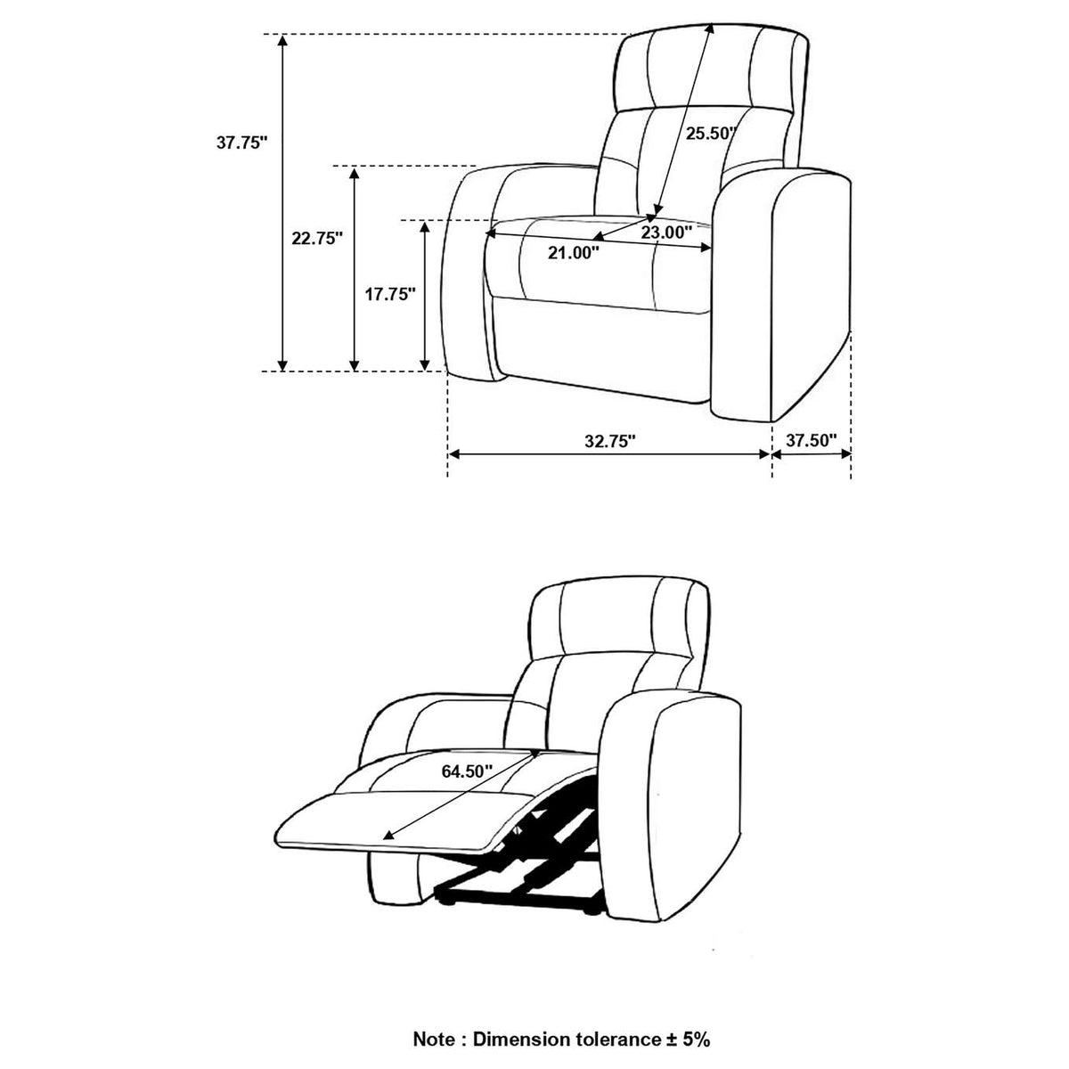 600001 Cyrus Upholstered Track Arm Recliner Black