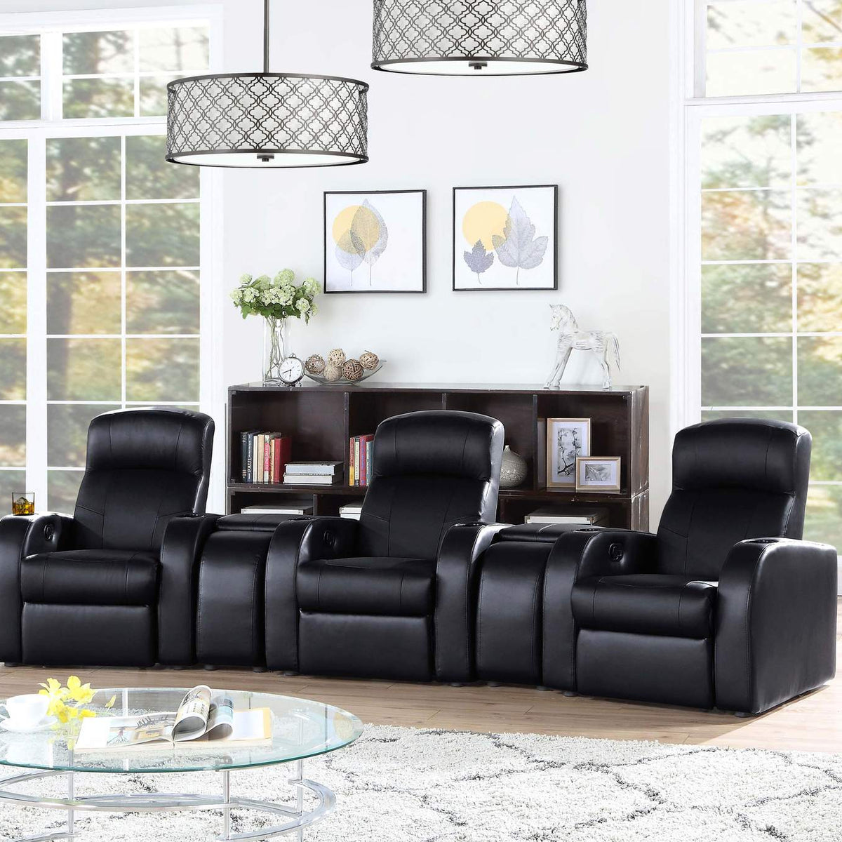 600001 Cyrus Upholstered Track Arm Recliner Black