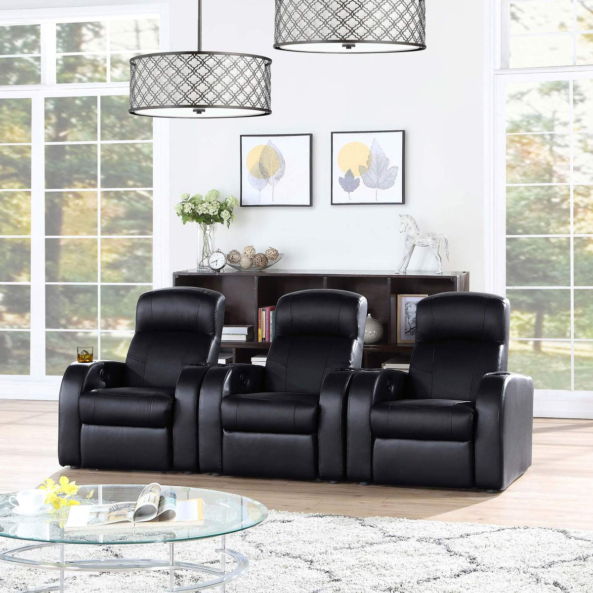 600001 Cyrus Upholstered Track Arm Recliner Black