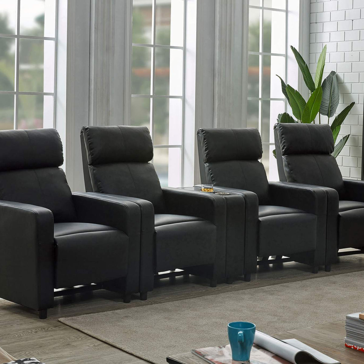 600181-S4B Toohey Upholstered Tufted Recliner Living Room Set Black