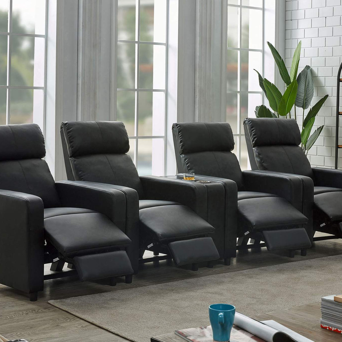 600181-S4B Toohey Upholstered Tufted Recliner Living Room Set Black