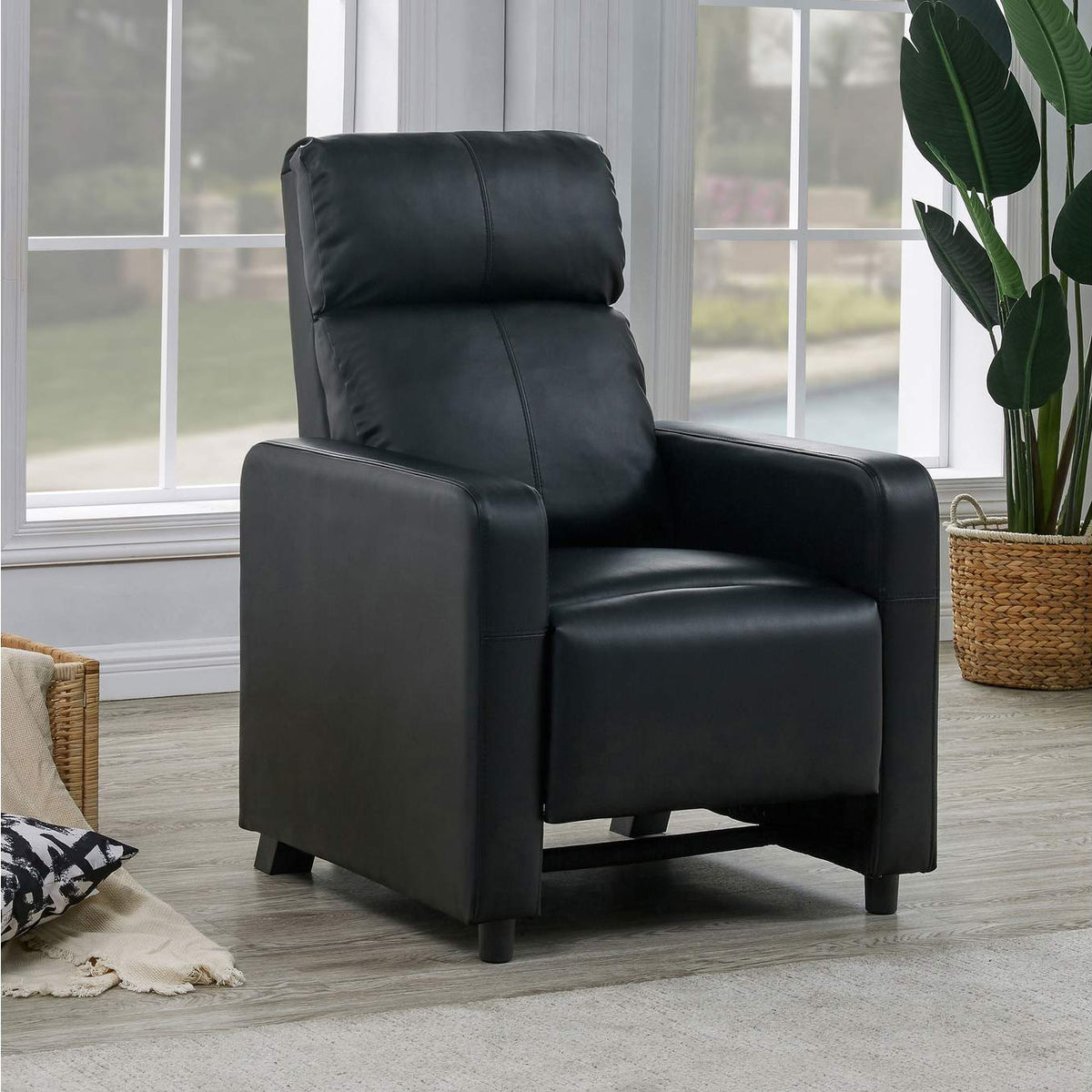 600181 Toohey Upholstered Home Theater Push Back Recliner Black