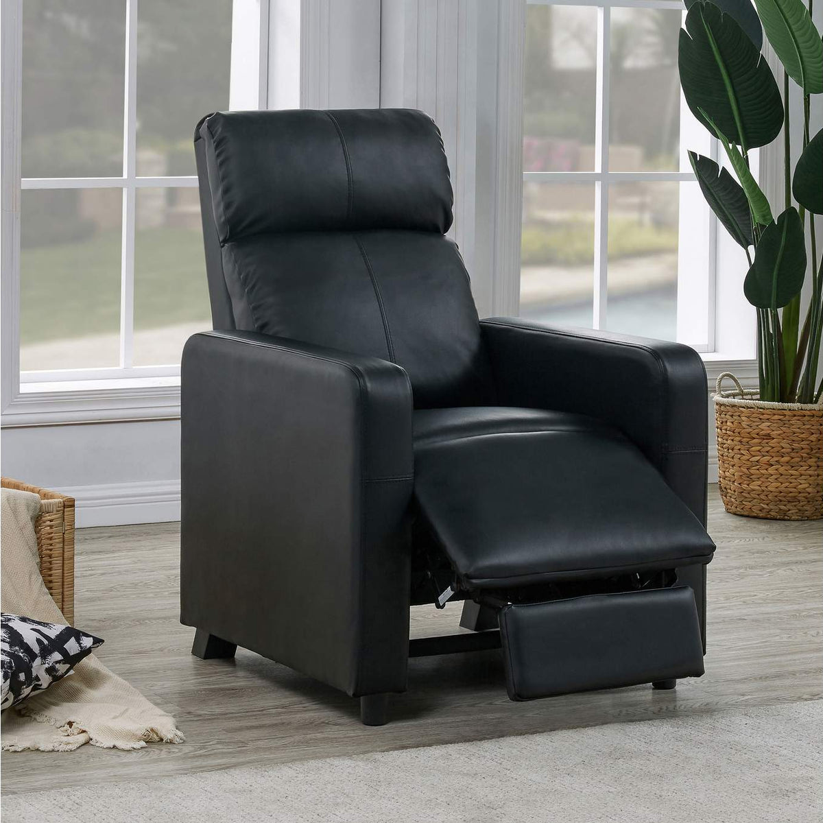 600181 Toohey Upholstered Home Theater Push Back Recliner Black