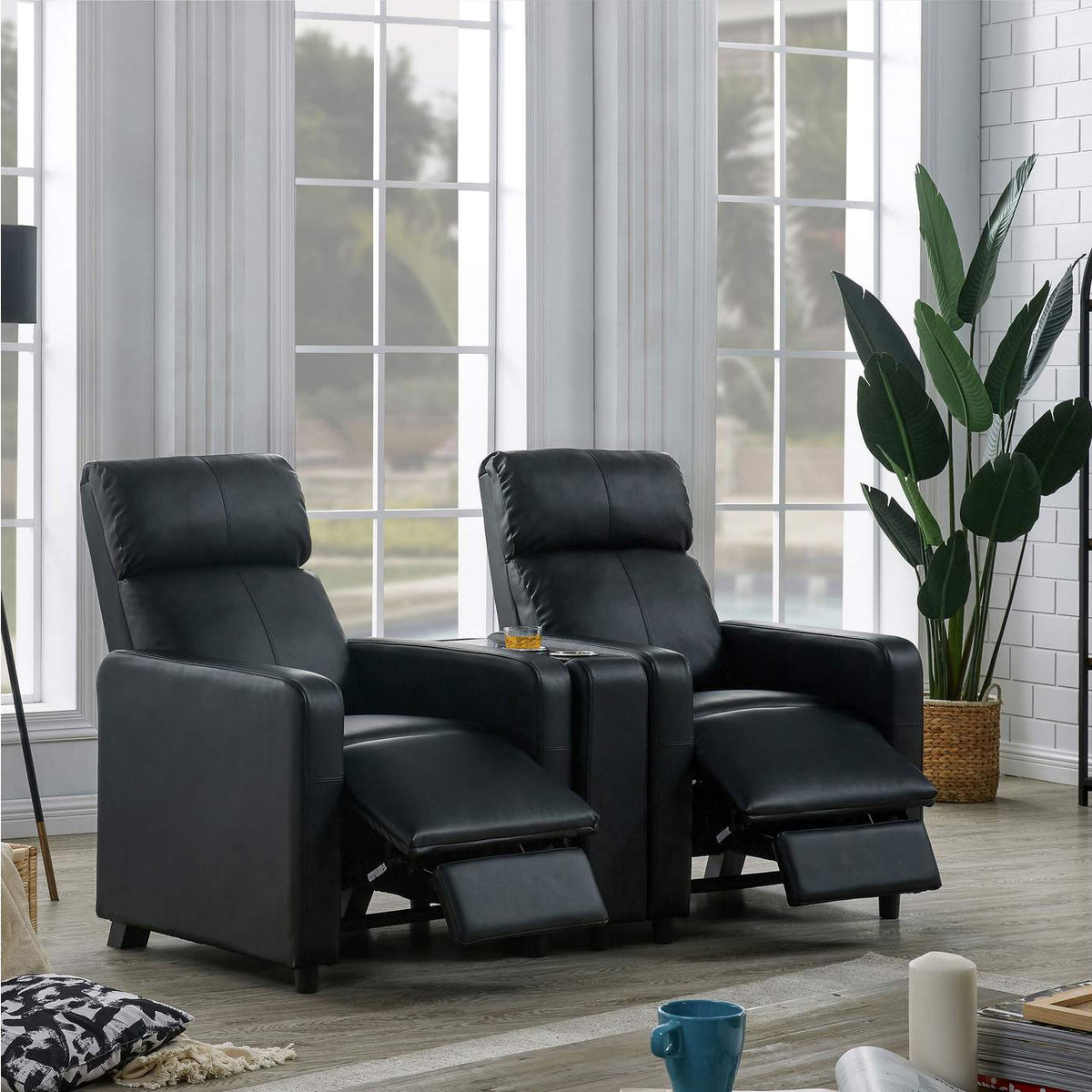 600181 Toohey Upholstered Home Theater Push Back Recliner Black