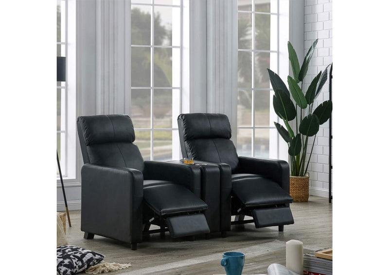 600181 Toohey Upholstered Home Theater Push Back Recliner Black